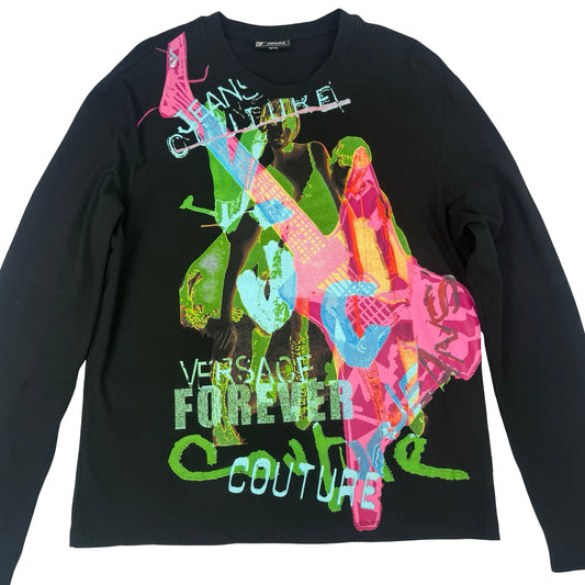 Black Versace long sleeve cotton t-shirt #streetwear X ray band long sleeve y2k top. One size ( large)