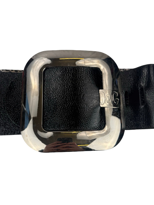 Black faux leather belt with Xtra large silver buckle #accessorise #dolceGabbana #belt #y2k #waist ! Small