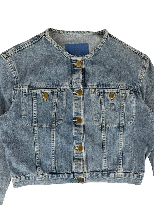 Blue denim cropped Kenzo jacket with button-up front and round collar