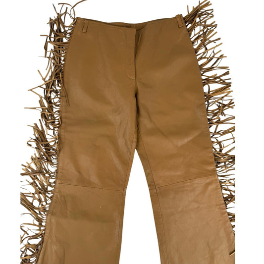 Castelbajac leather tassled trousers