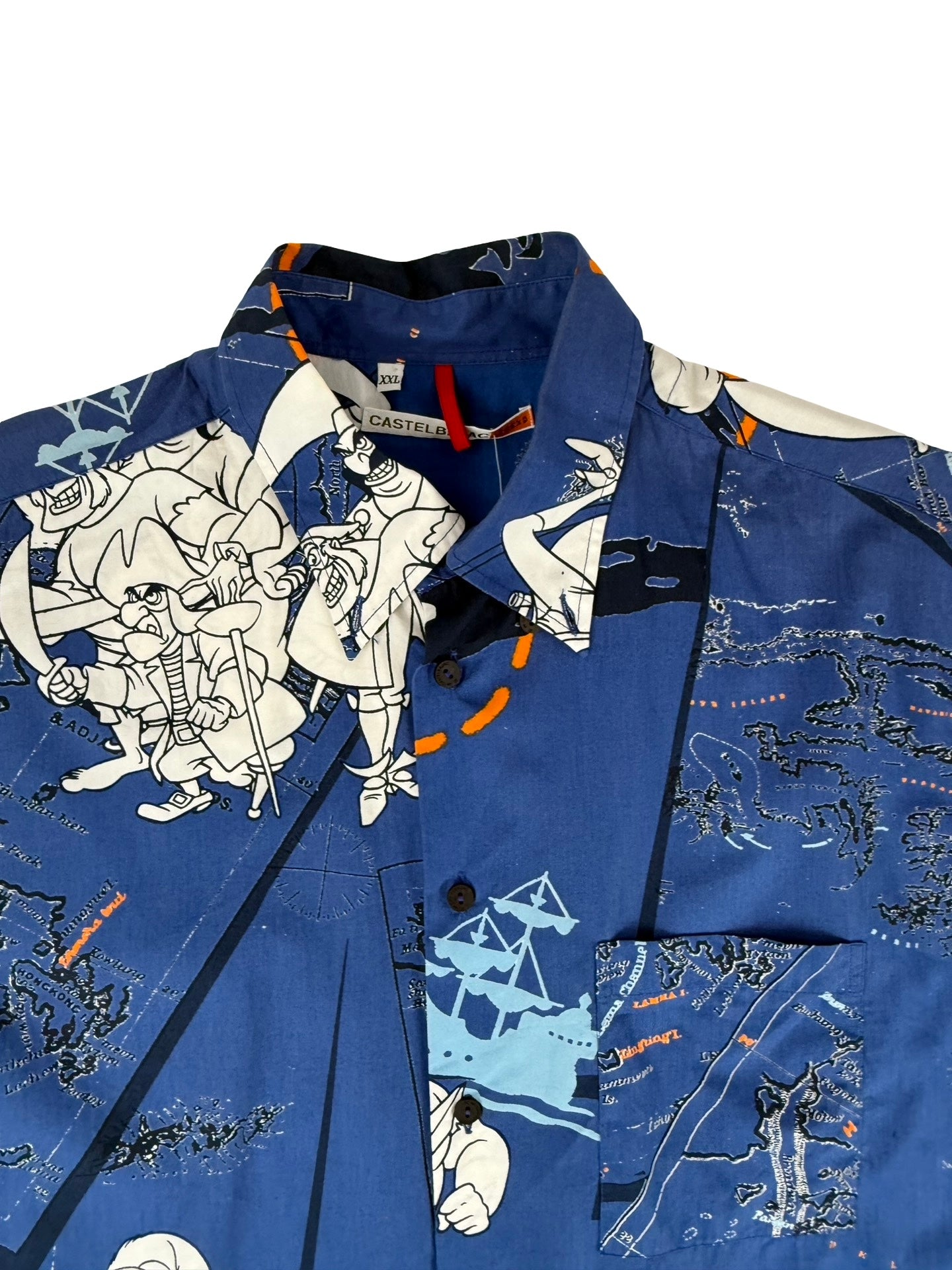 Short sleeved Disney Peter pan pirate castelbajac iceberg blue button-up shirt