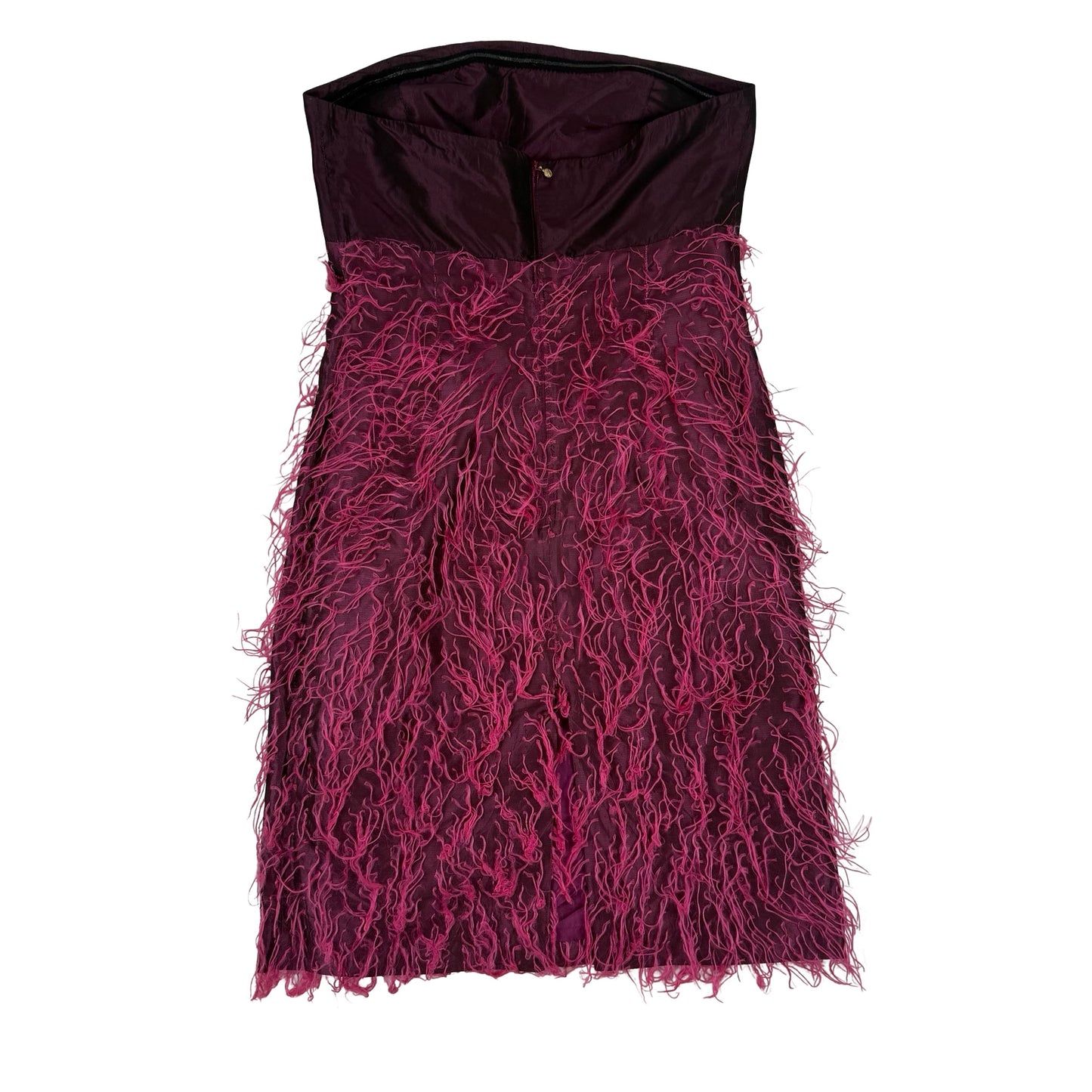 Y2k Strapless purple and black faux  tasselled / ostrich feather look dress #glam #party