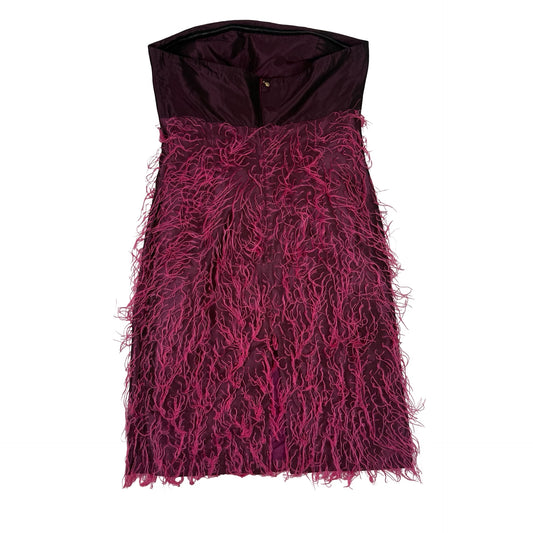 Y2k Strapless purple and black faux  tasselled / ostrich feather look dress #glam #party