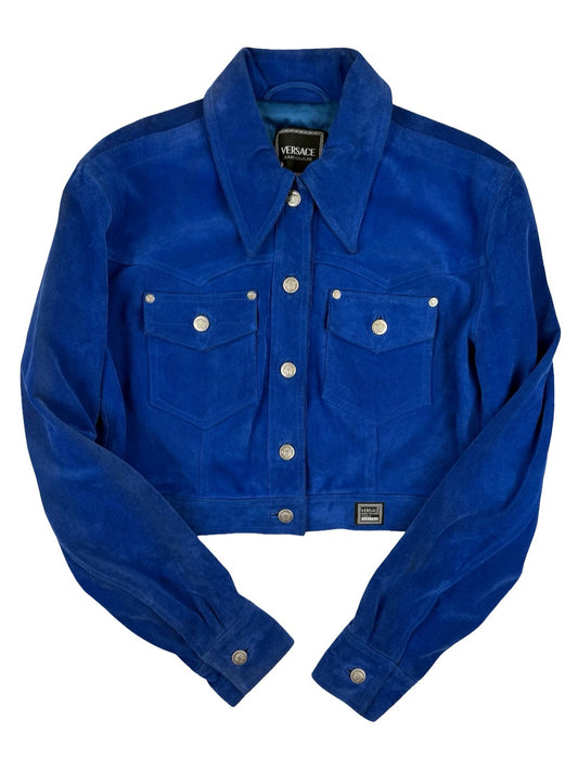 Versace blue suede Cropped jacket