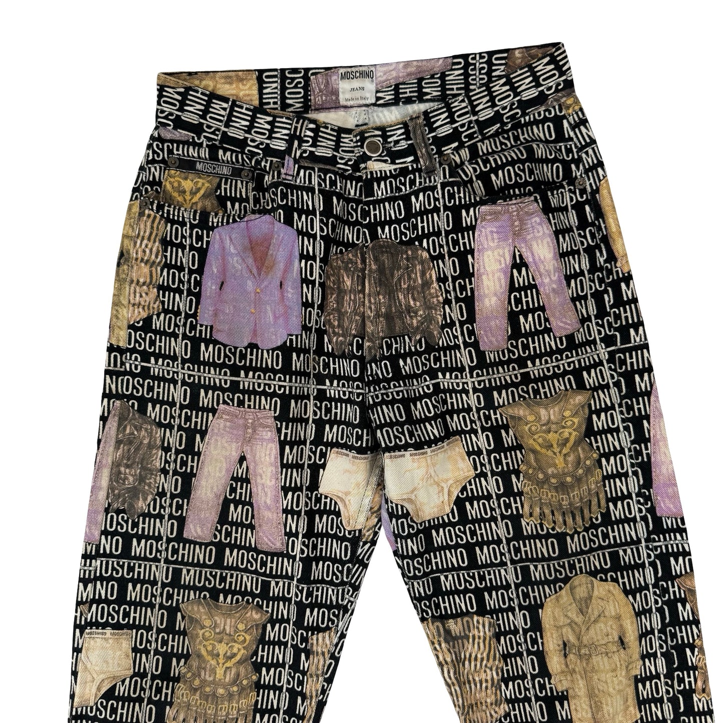 Moschino vintage 90s black and purple cotton straight leg pants pants