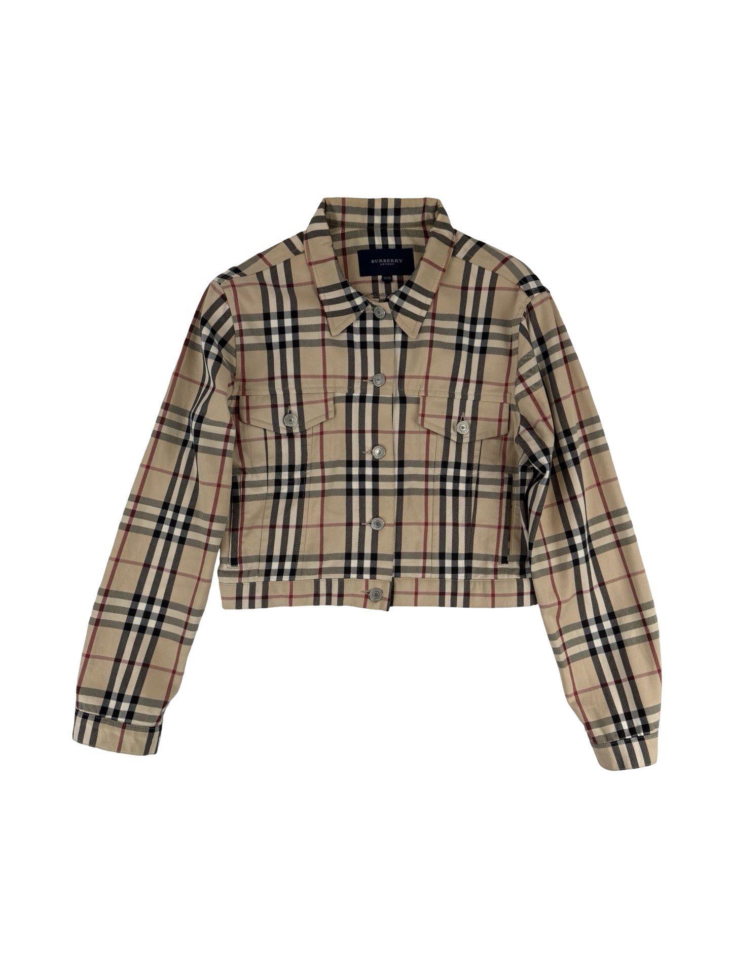 Burberry cream and black plaid cropped jacket