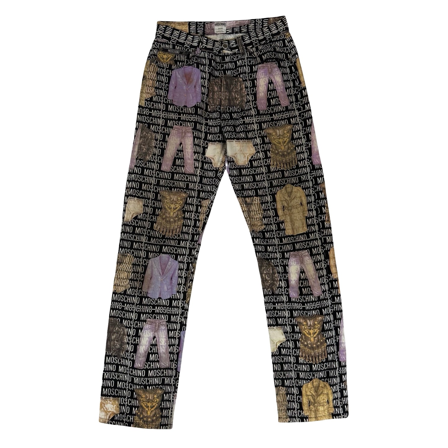 Moschino vintage 90s black and purple cotton straight leg pants pants