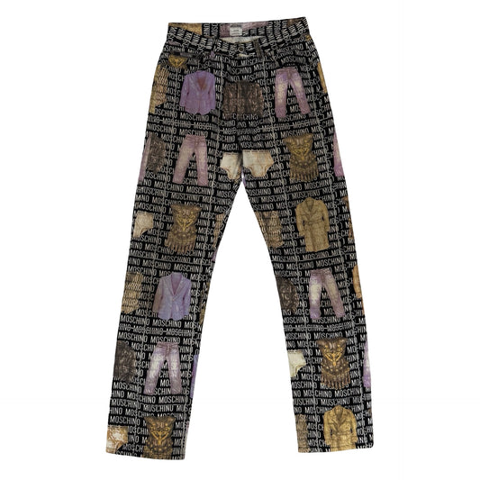 Moschino vintage 90s black and purple cotton straight leg pants pants