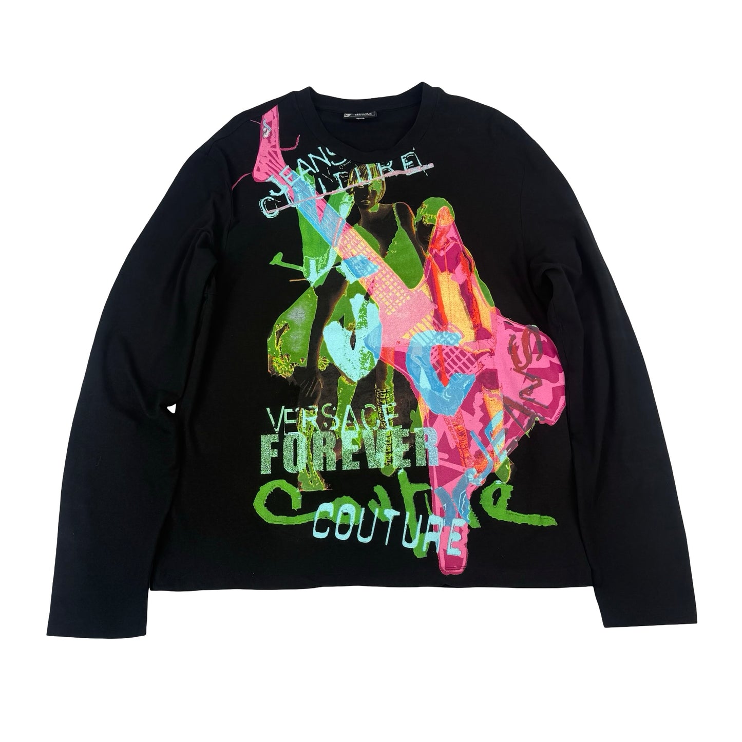 Black Versace long sleeve cotton t-shirt #streetwear X ray band long sleeve y2k top. One size ( large)