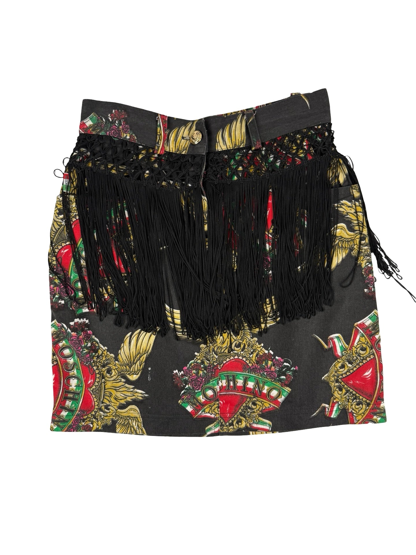 Moschino Italy tassled denim mini skirt