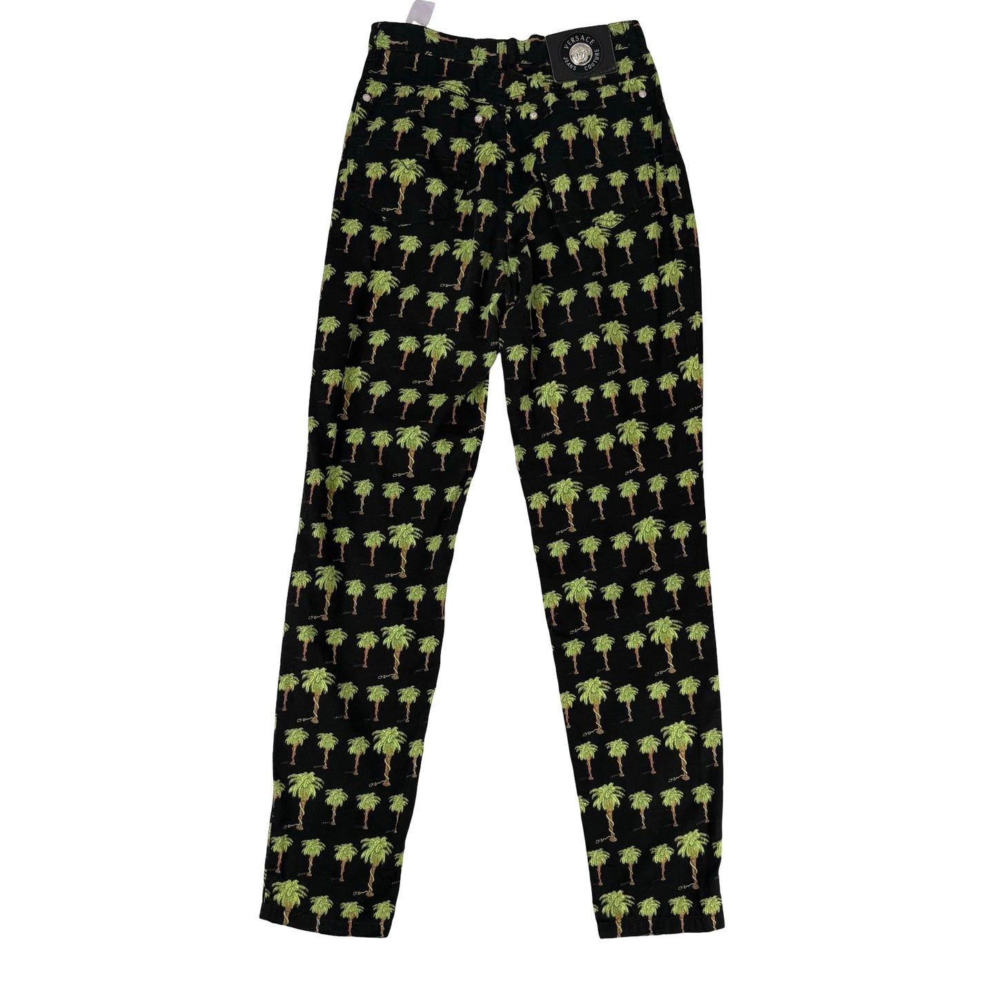 Vintage Versace black and green palm tree print jeans #VersaceJeans ! Waist 28” , inside leg 30” ! #palmtree