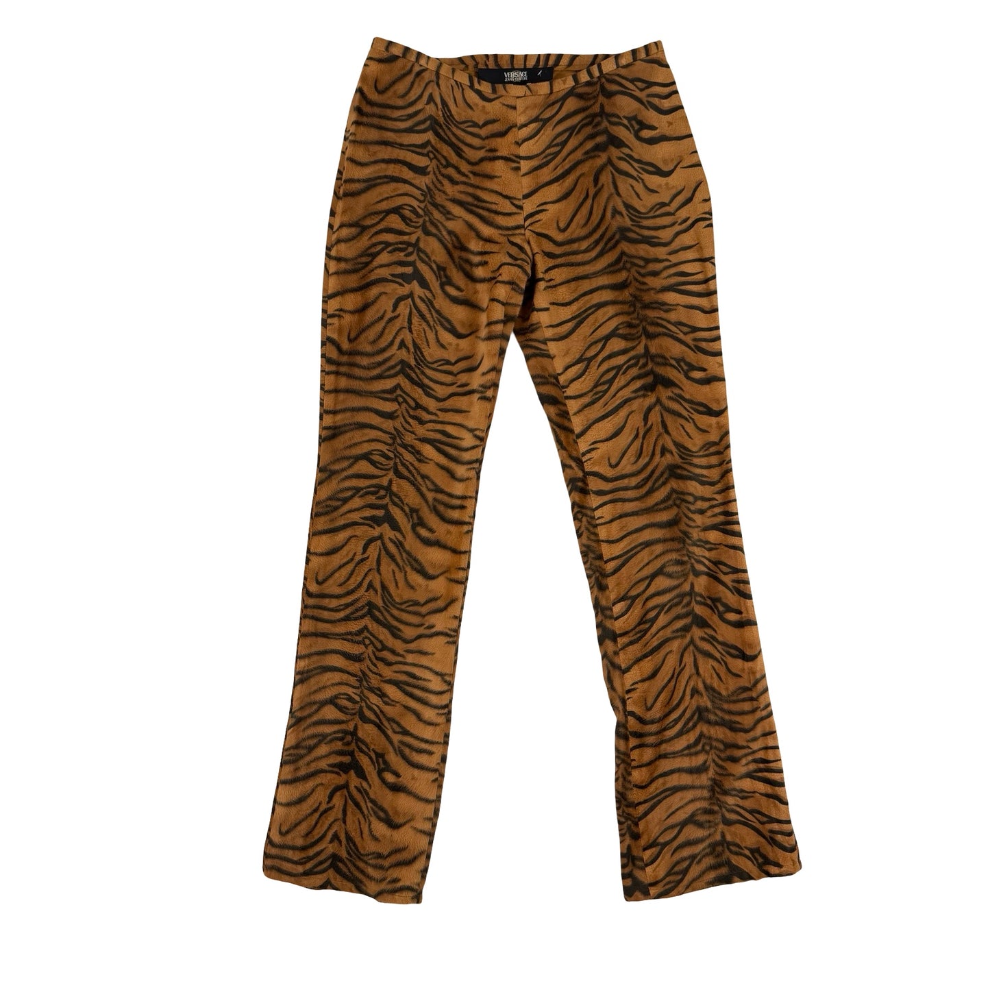 Versace animal print faux fur trousers