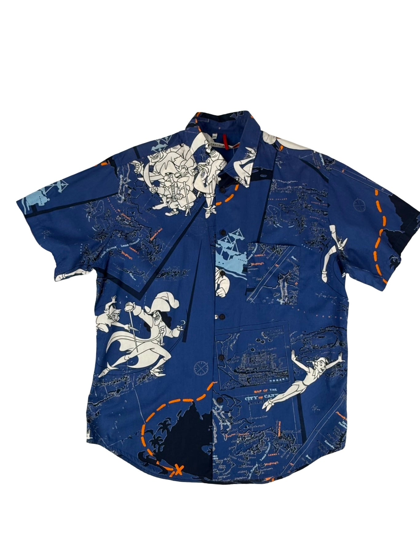 Short sleeved Disney Peter pan pirate castelbajac iceberg blue button-up shirt