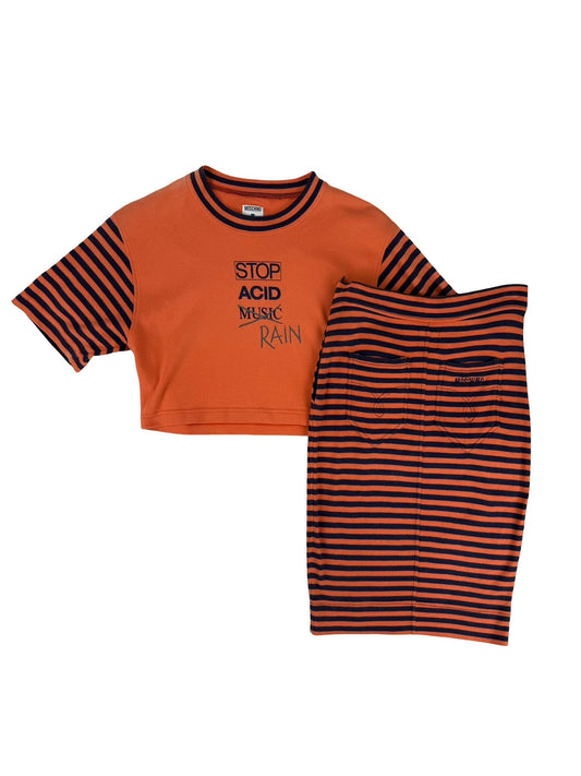Orange and black striped crop top and skirt set #stripes Moschino Stop acid Music / Rain Dance #house #acid #music #rain