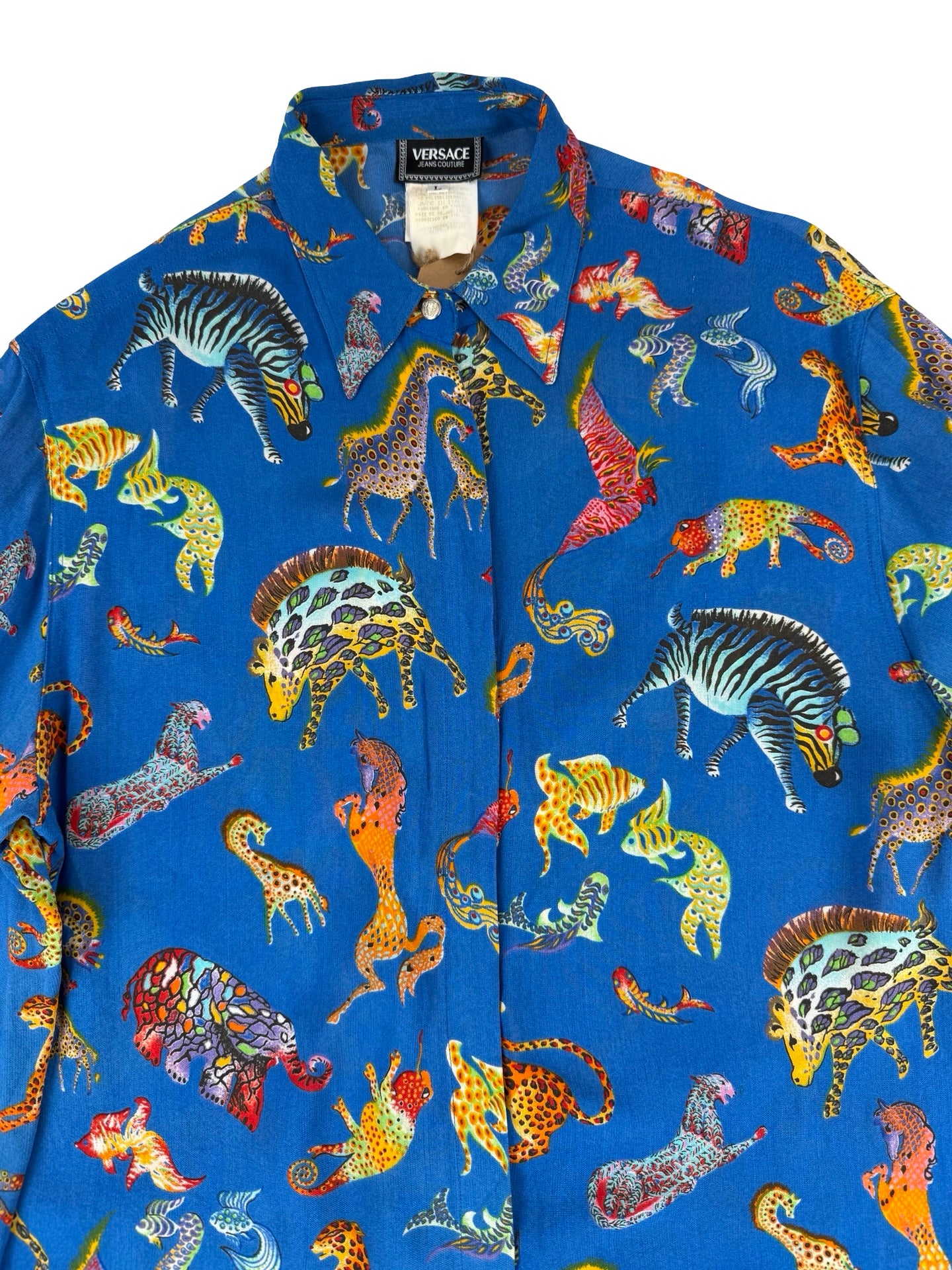 Versace zebra print button down shirt Versace ZebraPrint dinosaurs semi sheer