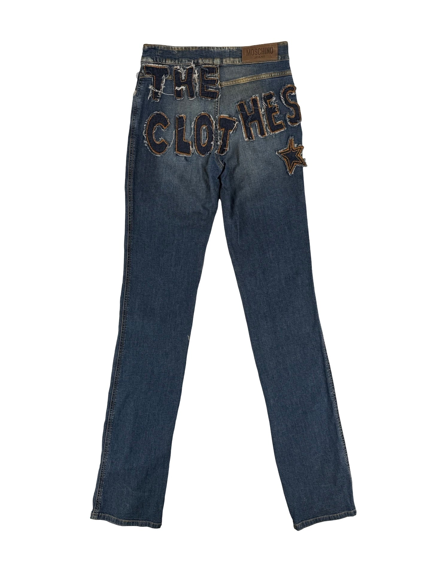 Moschino the clothes make the woman denim distressed fun  jeans
