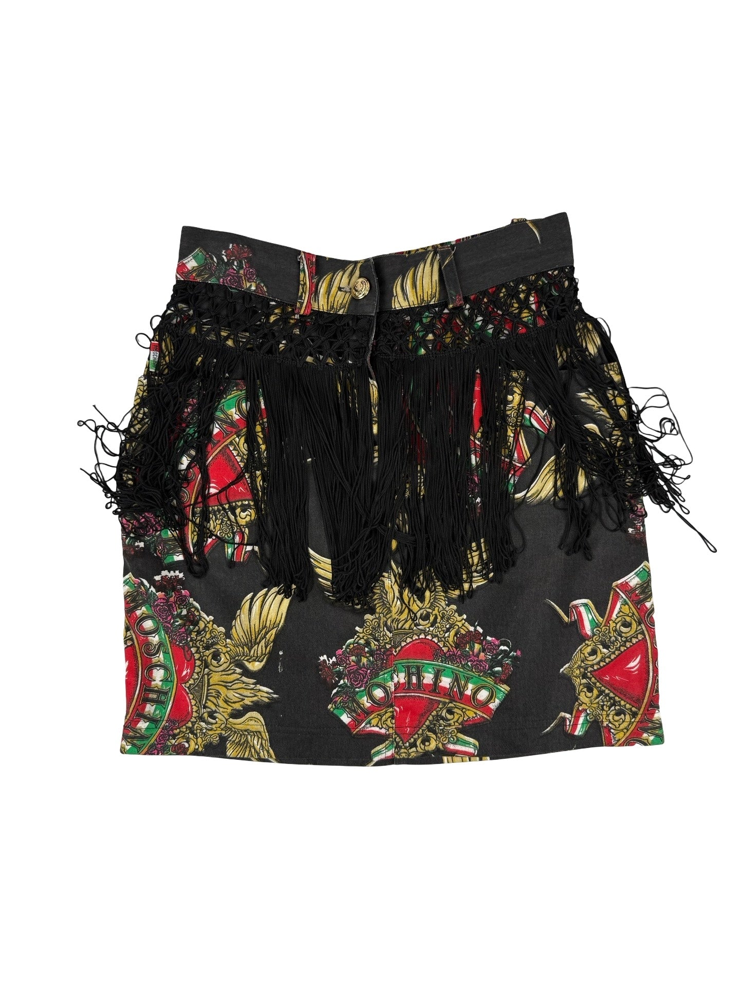 Moschino Italy tassled denim mini skirt