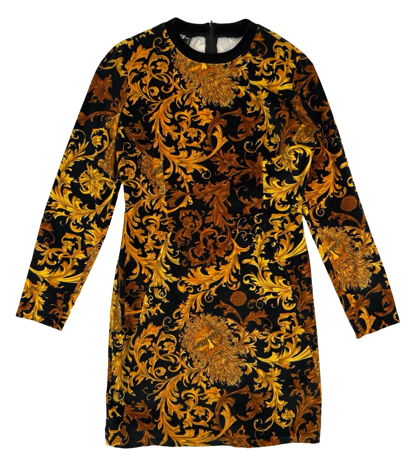 Versace baroque velvet long sleeved dress