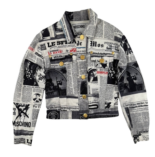 Moschino newspaper print denim jacket