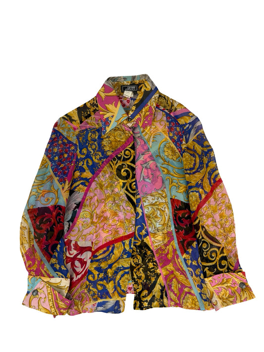 #Versace multi-coloured patchwork chain print shirt #Versace ! Size Uk 6-8 xX