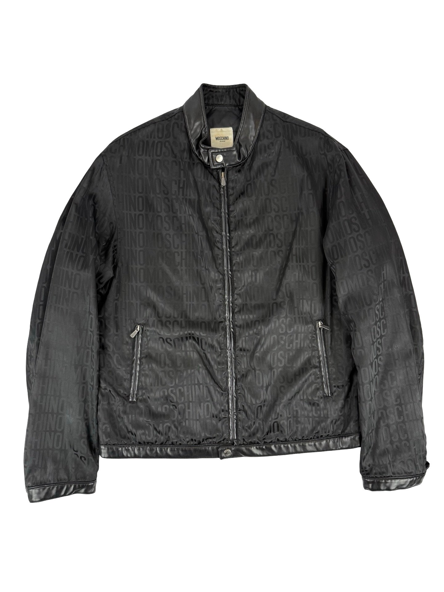 Vintage Moschino Black vintage bomber biker with logo and leather trim jacket