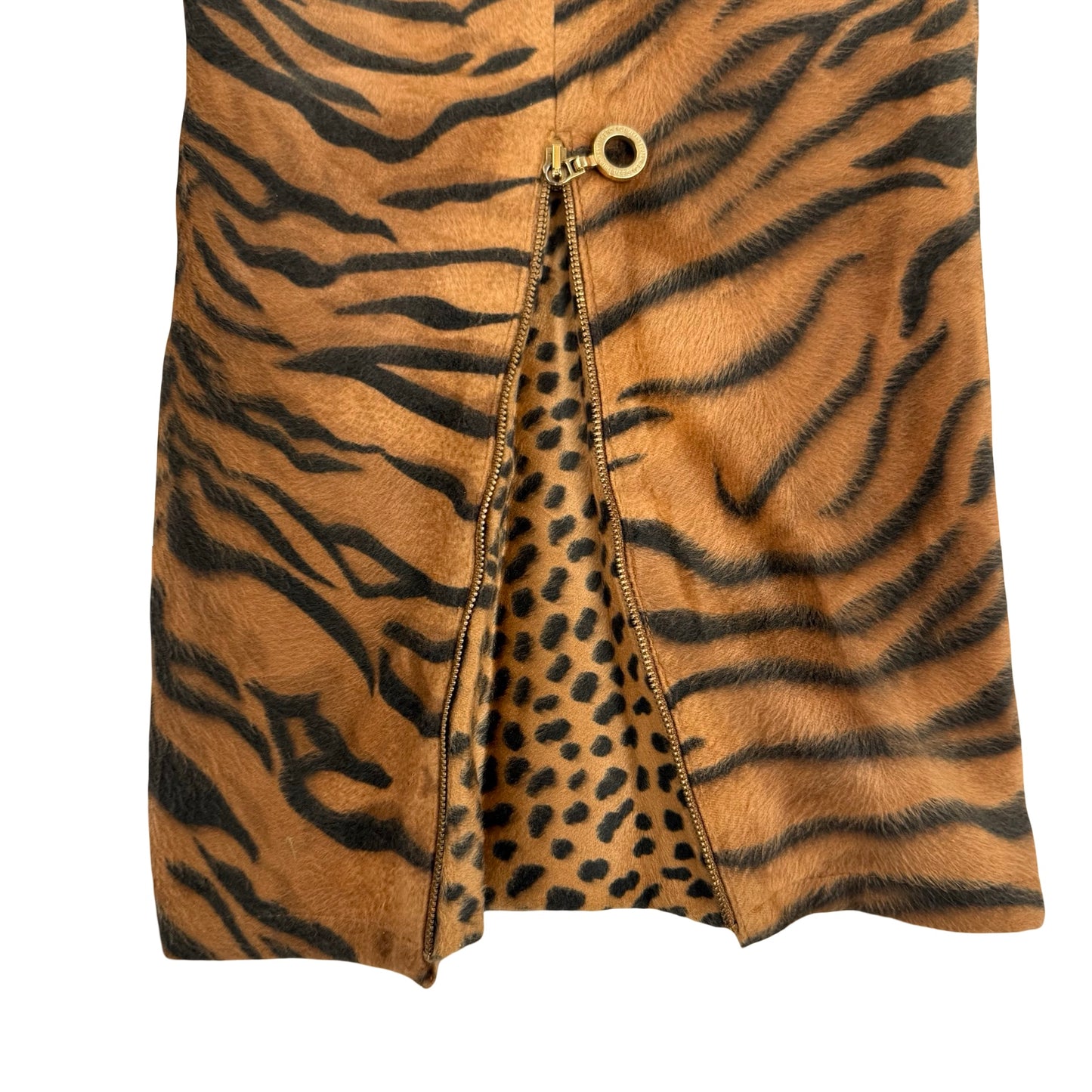 Versace animal print faux fur trousers