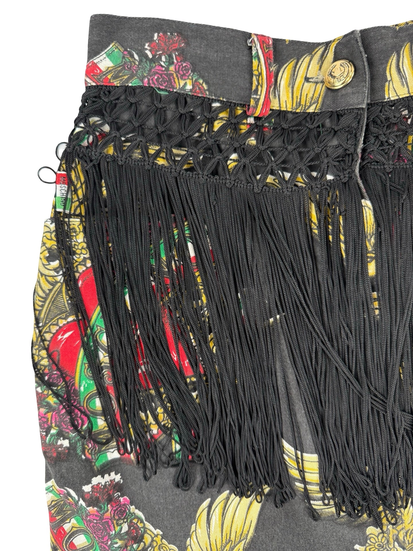 Moschino Italy tassled denim mini skirt