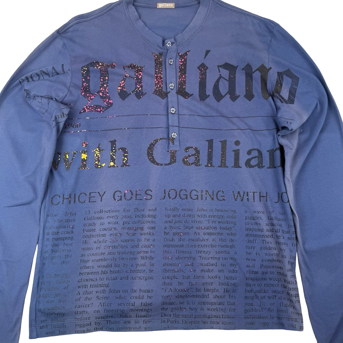 Galliano long sleeve shirt with "newspaper print " button down long sleeved top, One Size ! #Galliano #johnGalliano #newspaper print