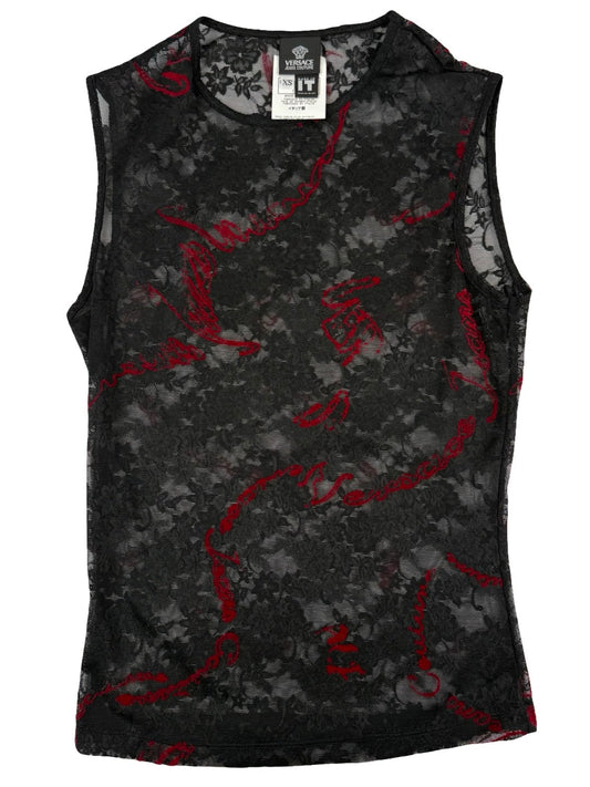 Versace lace up sheer mesh vest top