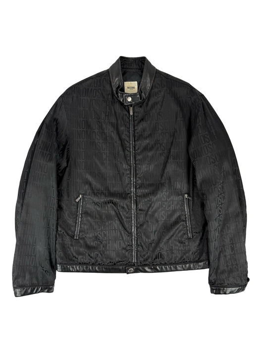 Vintage Moschino Black vintage bomber biker with logo and leather trim jacket