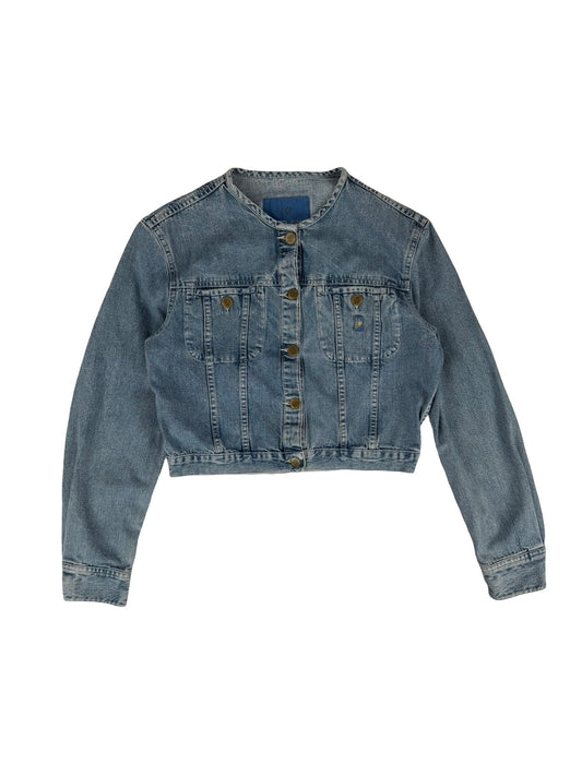 Blue denim cropped Kenzo jacket with button-up front and round collar