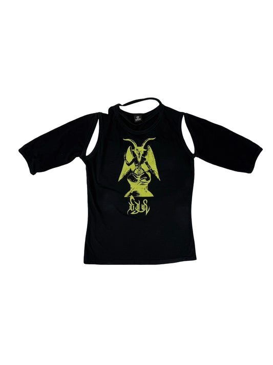 Versac Black and green cut out aysmetrical tactical ant christ #punk shirt #goth #grunge #antichrist #versace ! Uk 8-10