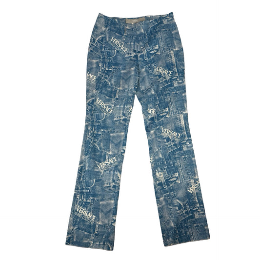 Versace Jeans Denim look y2k Pants - blue and white cotton trousers with iconic logo #VersaceJeans #DenimPants ! Uk 10-12