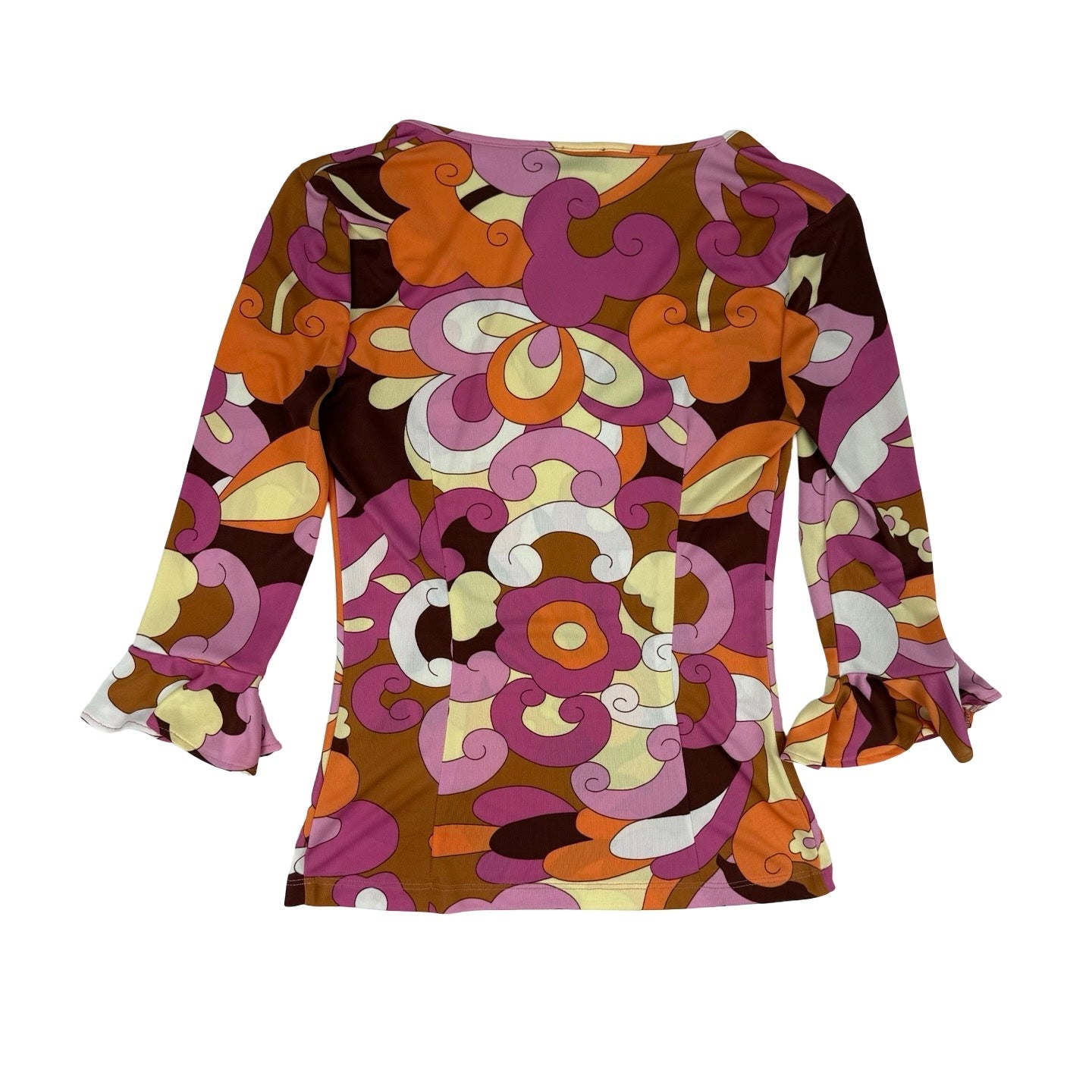 Colorful floral-patterned top on a white background