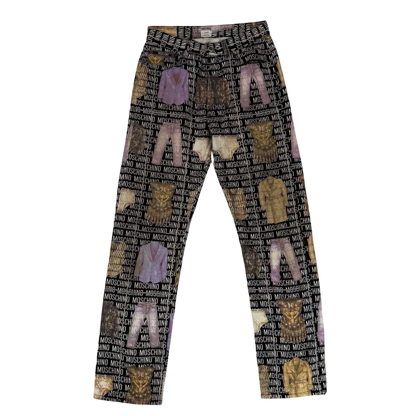Moschino vintage 90s black and purple cotton straight leg pants pants