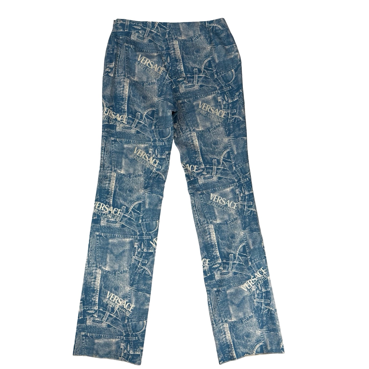 Versace Jeans Denim look y2k Pants - blue and white cotton trousers with iconic logo #VersaceJeans #DenimPants ! Uk 10-12