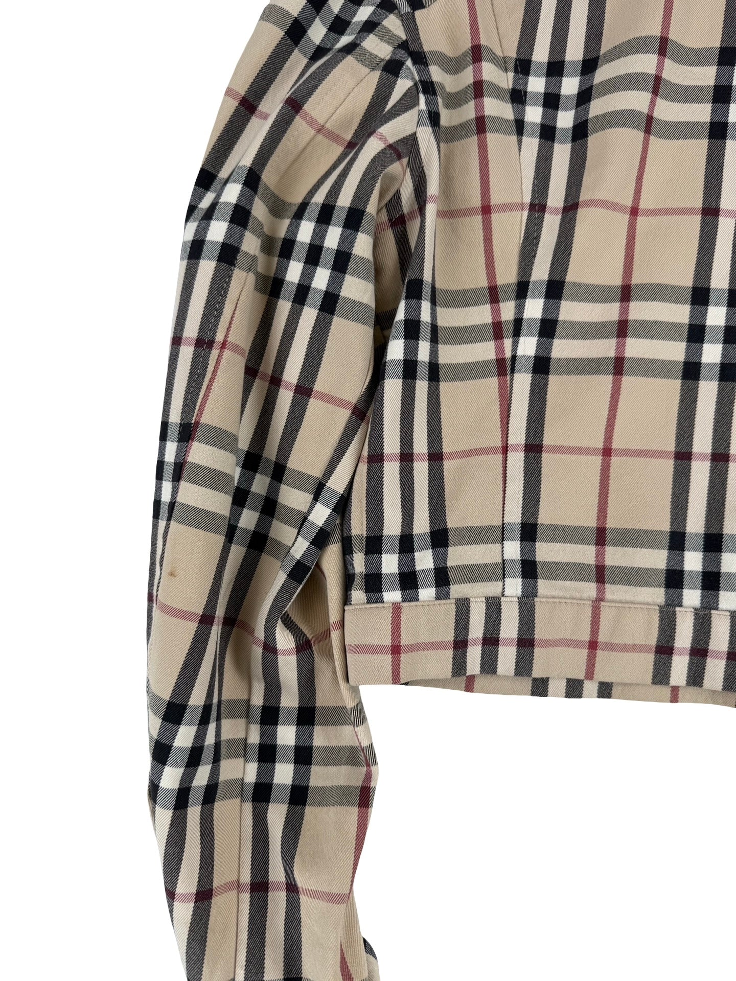 Burberry cream and black plaid cropped jacket