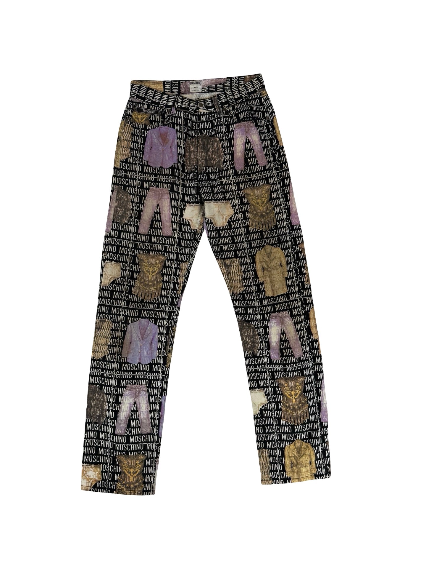 Moschino vintage 90s black and purple cotton straight leg pants pants