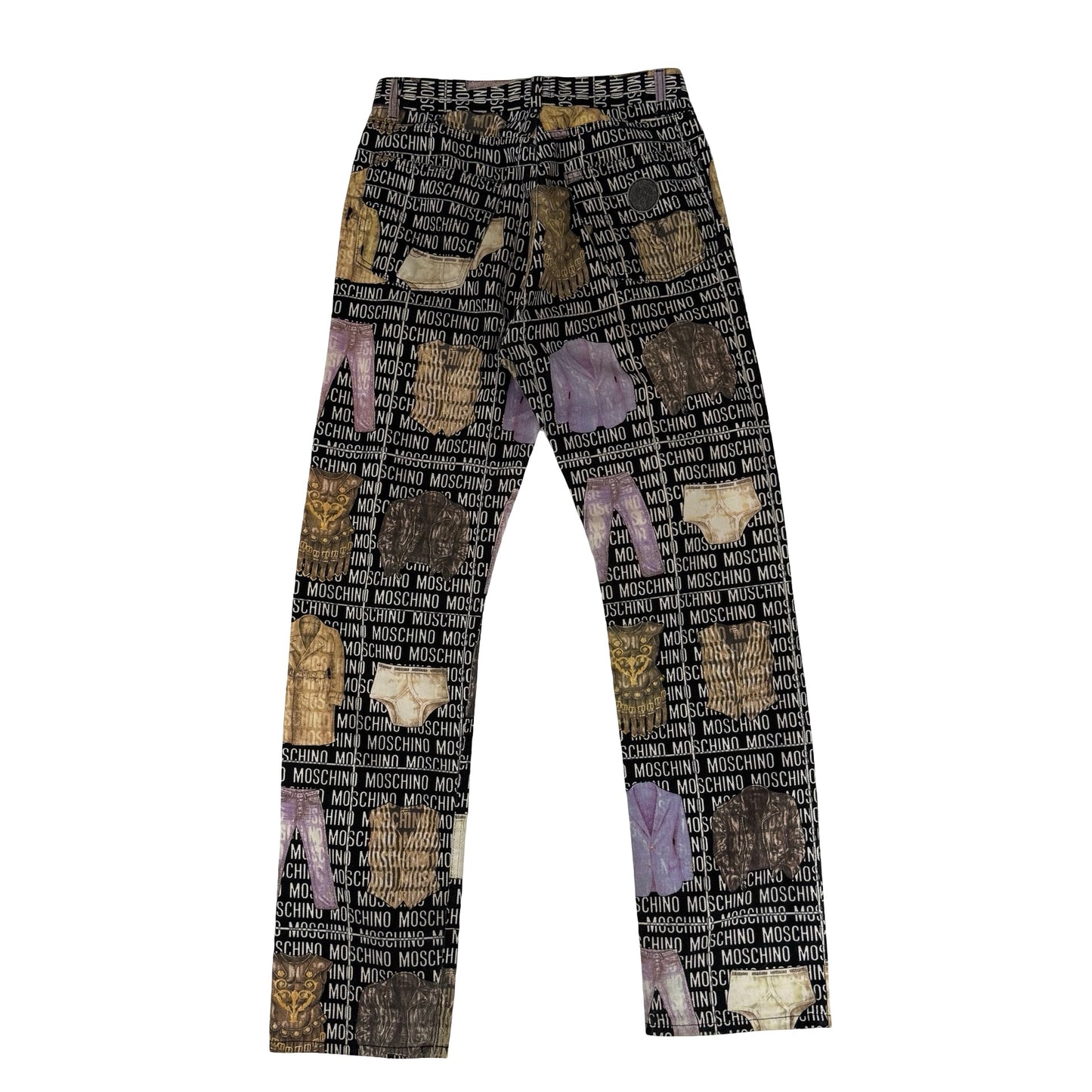 Moschino vintage 90s black and purple cotton straight leg pants pants