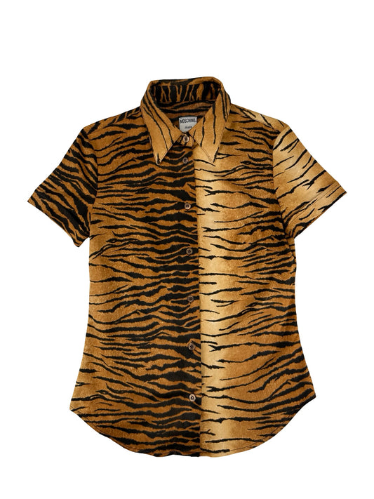 Y2k moschino Tiger print short sleeve button up shirt