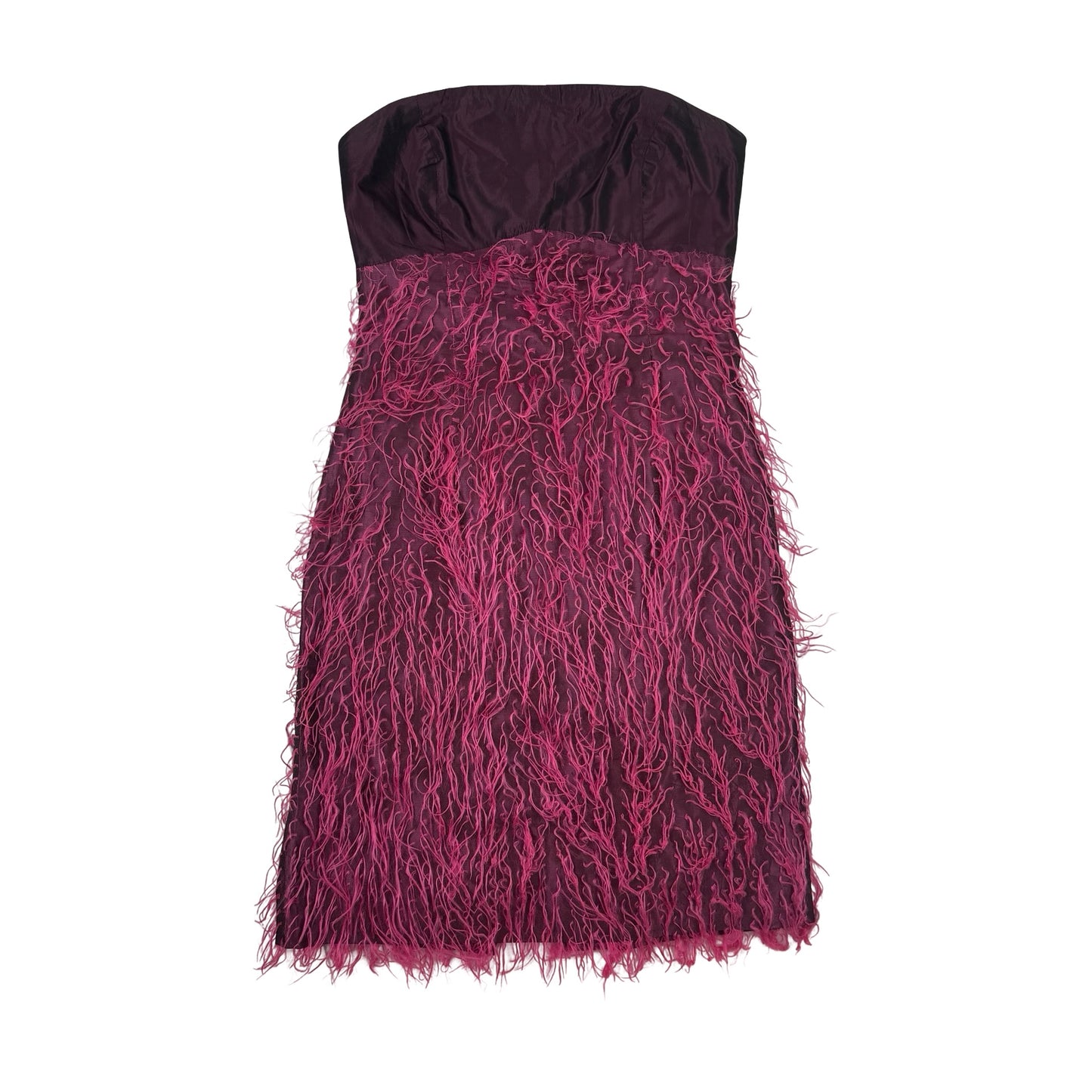 Y2k Strapless purple and black faux  tasselled / ostrich feather look dress #glam #party