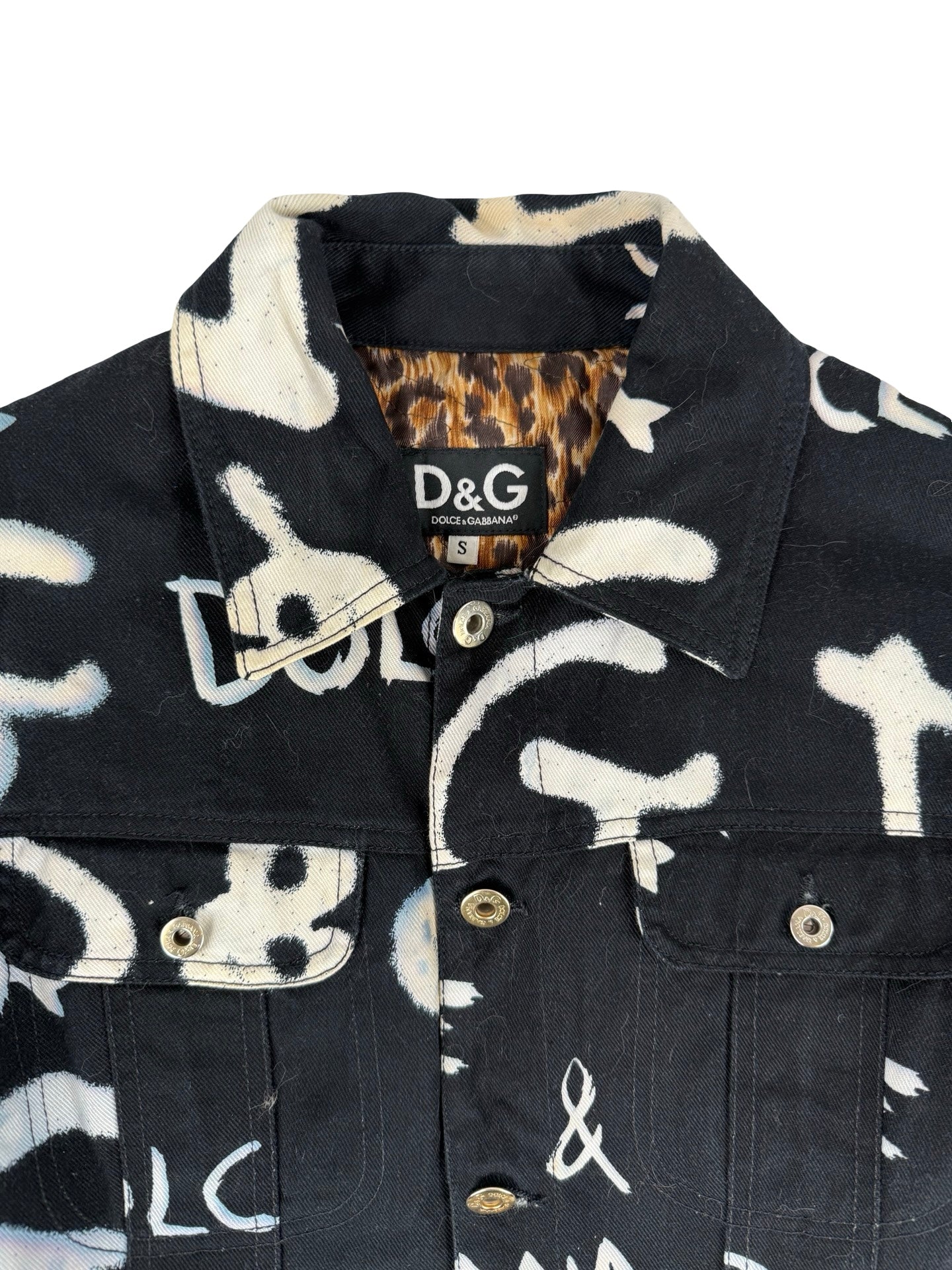 Dolce & gabbana D&G graffiti logo denim jacket with leopard print Lining