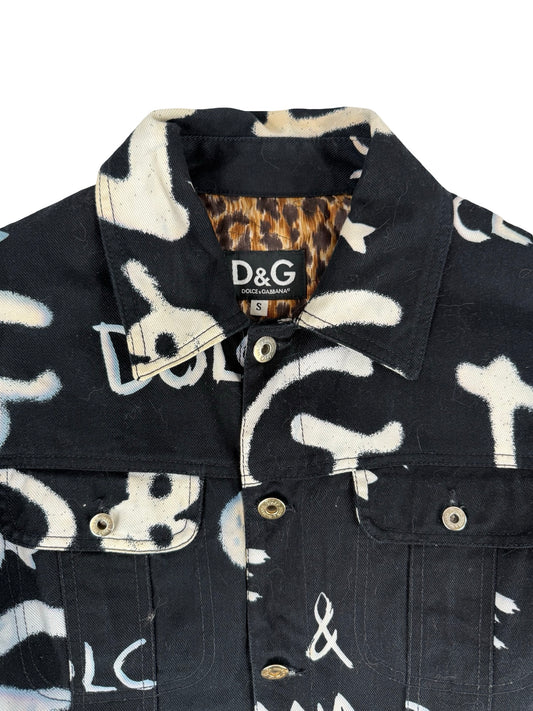 Dolce & gabbana D&G graffiti logo denim jacket with leopard print Lining