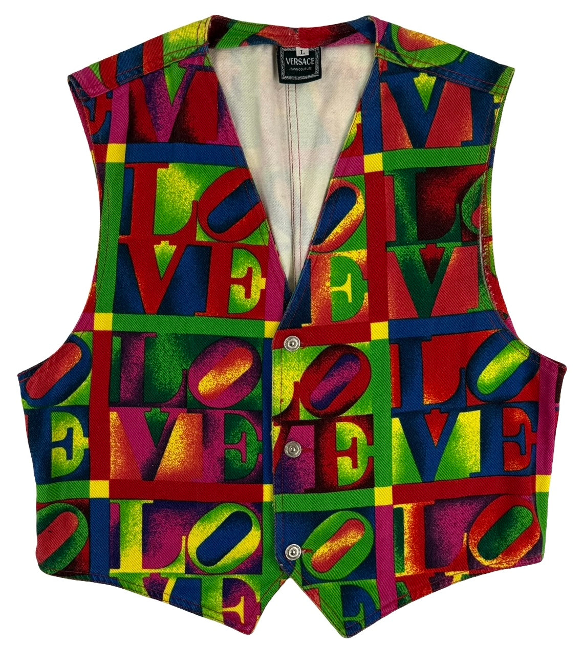Versace 1995 Robert indiana love denim waistcoat