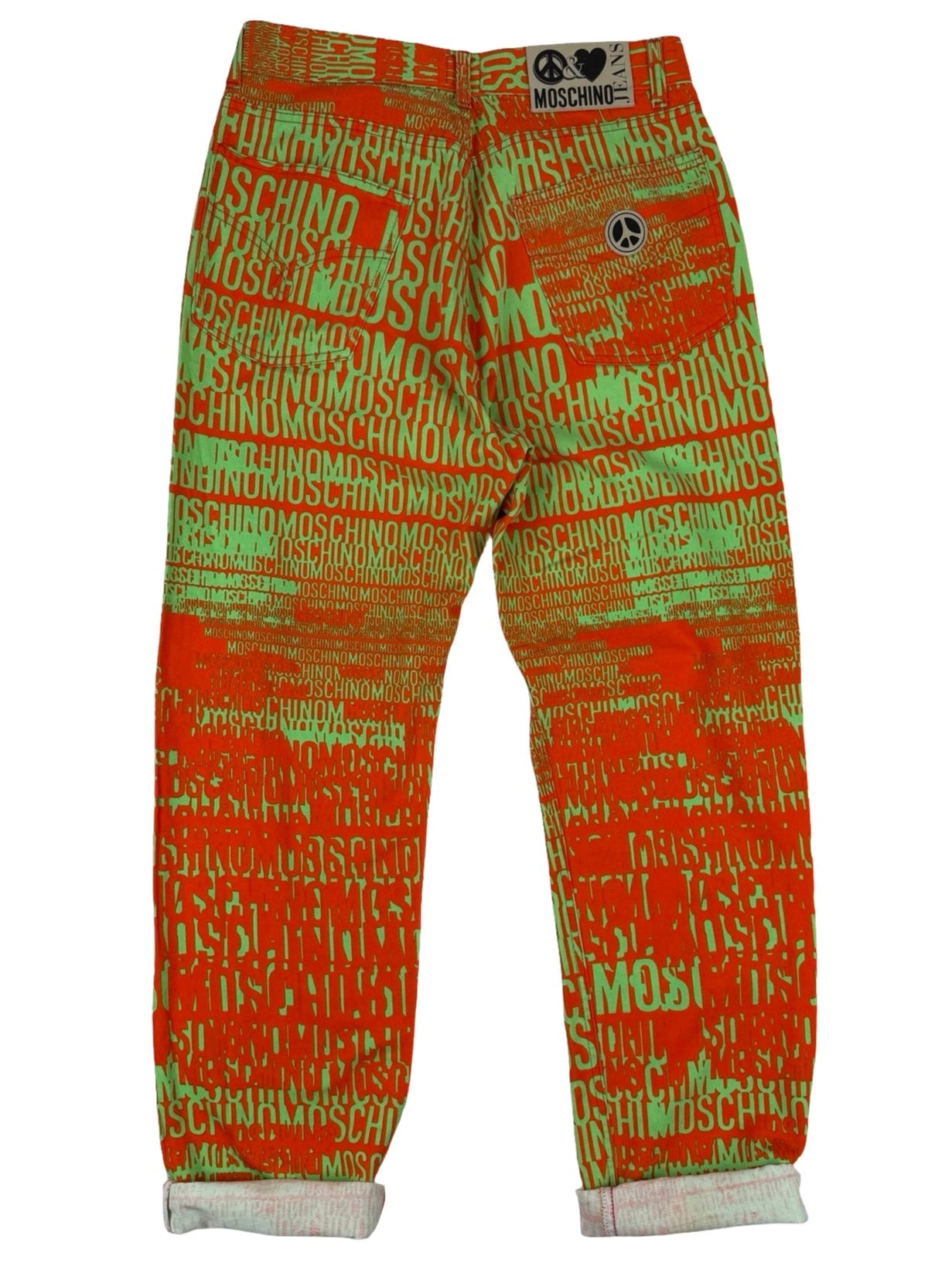 Moschino spell out orange & green jeans