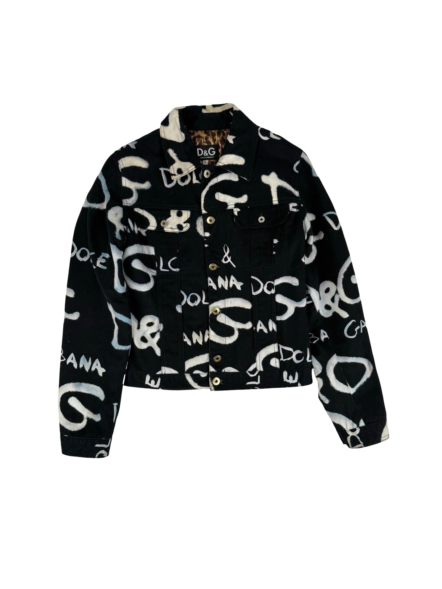 Dolce & gabbana D&G graffiti logo denim jacket with leopard print Lining