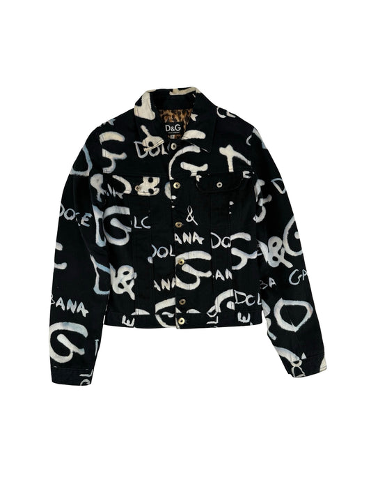 Dolce & gabbana D&G graffiti logo denim jacket with leopard print Lining