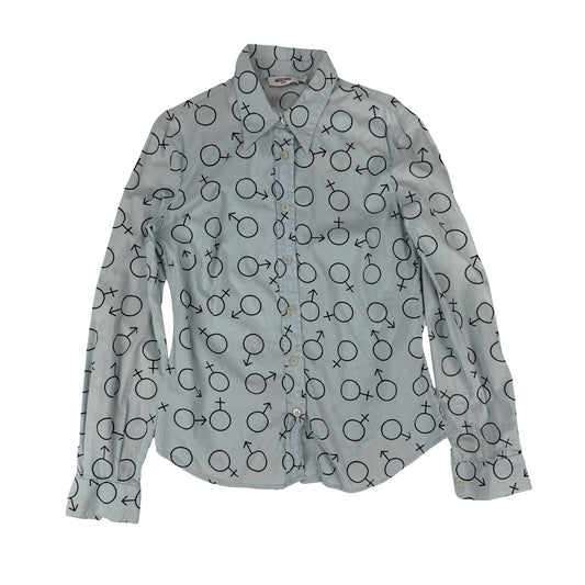 Blue and black sex gender femme Masc moschino  cotton button-up shirt ! Best worn on uk 8-10 ! #moschino #sex #shirt