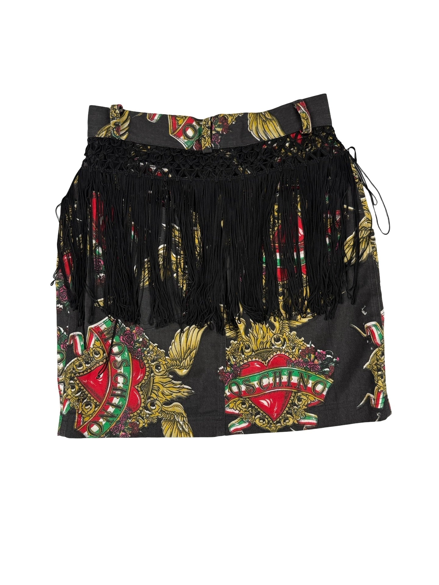 Moschino Italy tassled denim mini skirt