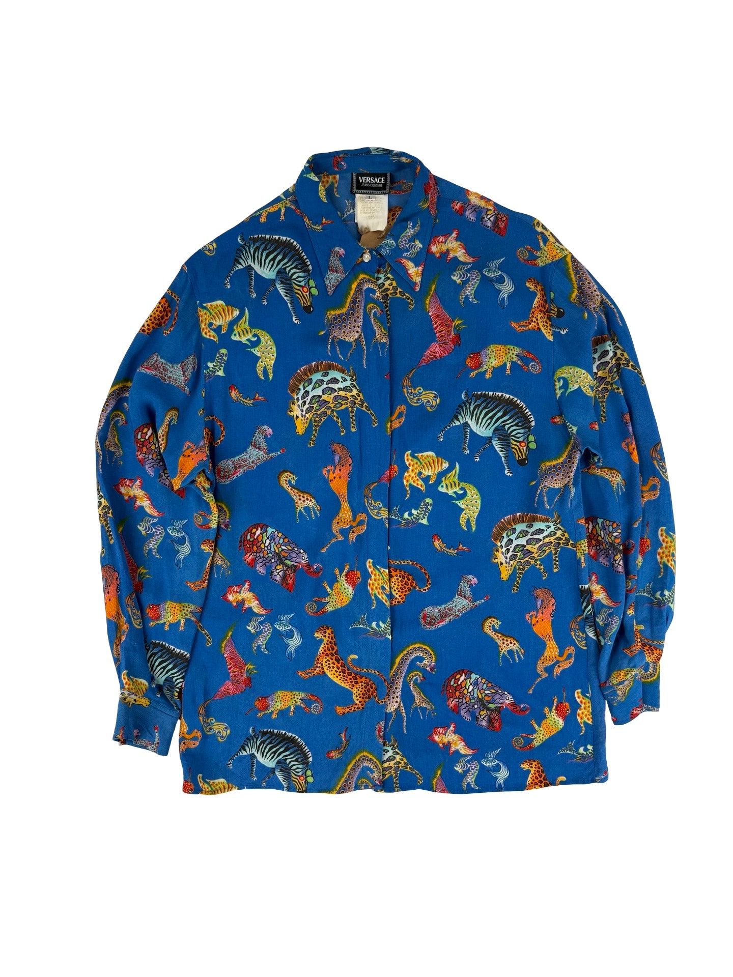 Versace zebra print button down shirt Versace ZebraPrint dinosaurs semi sheer